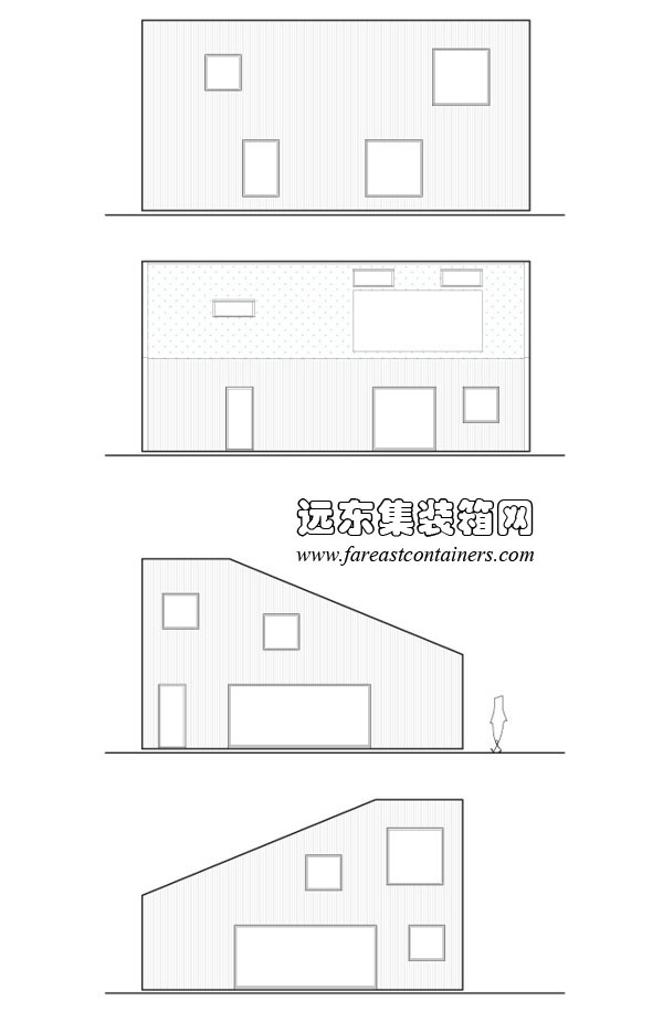 WFH house的立面示意圖,集裝箱住宅,集裝箱建筑,集裝箱房屋,集裝箱活動房,住人集裝箱