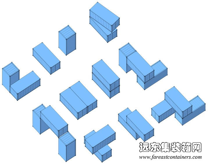 非重復性箱體單元組合構成示意,集裝箱房屋,集裝箱活動房,住人集裝箱,集裝箱住宅,集裝箱建筑