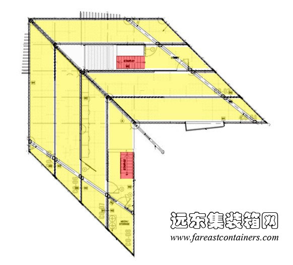 韓國APAP集裝箱藝術學校二層平面圖示意,集裝箱房屋,集裝箱活動房,住人集裝箱,集裝箱住宅,集裝箱建筑