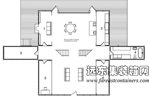 Adriance 集裝箱住宅一層平面圖,集裝箱房屋,集裝箱活動房,住人集裝箱,集裝箱建筑