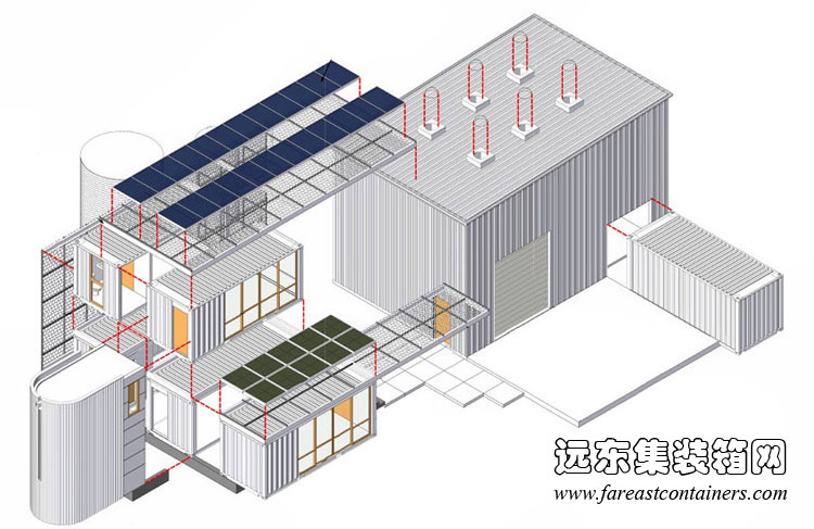 hybrid house 生態集裝箱住宅立體構造圖,集裝箱房屋,集裝箱活動房,住人集裝箱,集裝箱建筑