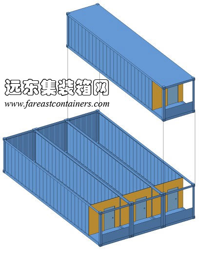 外走廊式箱體及交通構成示意a,集裝箱房屋,集裝箱活動房,住人集裝箱,集裝箱住宅,集裝箱建筑