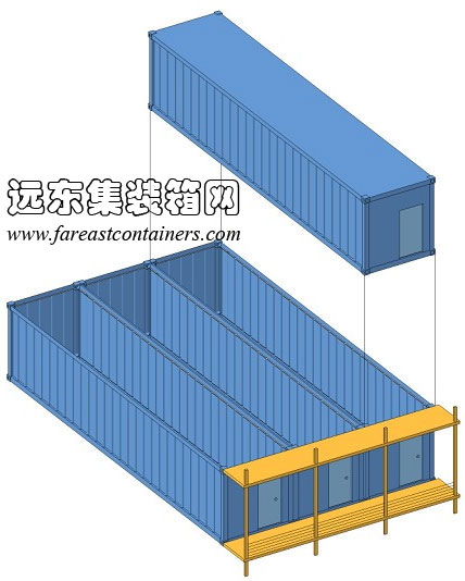 外走廊式箱體及交通構成示意b,集裝箱房屋,集裝箱活動房,住人集裝箱,集裝箱住宅,集裝箱建筑