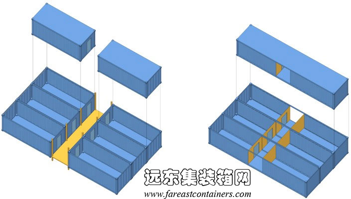 內走廊式箱體及交通構成方式,集裝箱房屋,集裝箱活動房,住人集裝箱,集裝箱住宅,集裝箱建筑