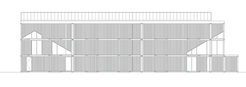 集裝箱建筑：Dunraven 集裝箱體育館的背立面圖