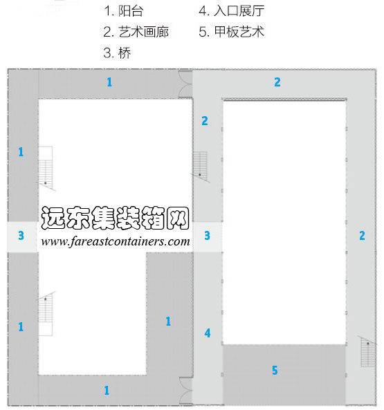 集裝箱建筑： Gwanju 集裝箱藝術館二層平面圖