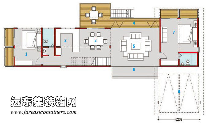 集裝箱住宅： Upcycled 集裝箱度假屋一層平面圖