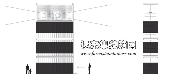 集裝箱建筑:巴黎集裝箱移動燈塔立面圖